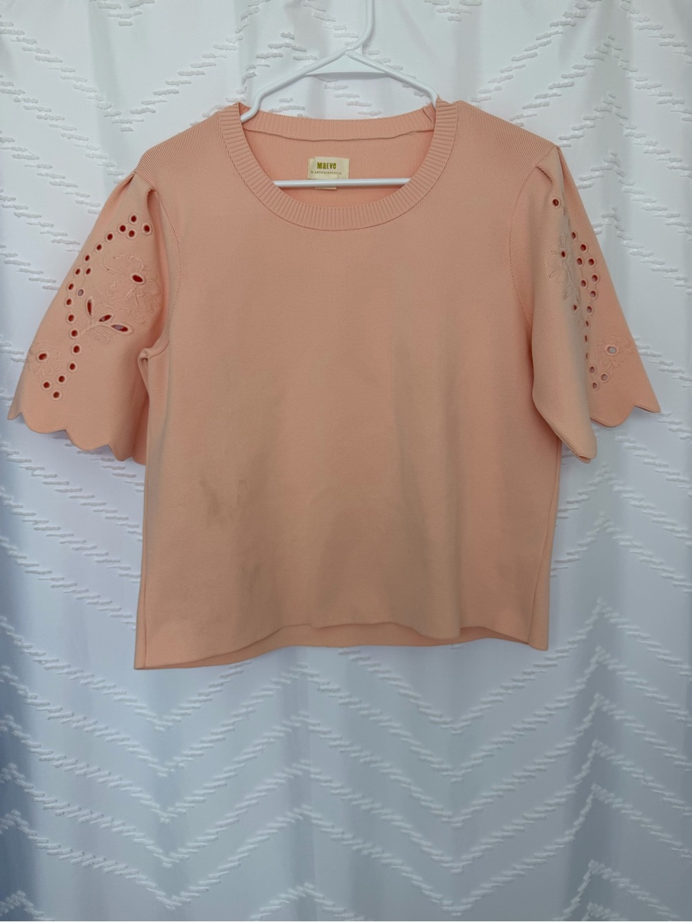 Anthropologie Peach Eyelet Short Sleeve Knit Top